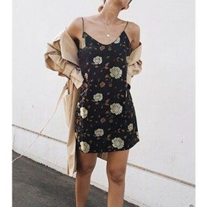 Vintage silk jacquard embroidered floral v-neck dainty cami slip minidress